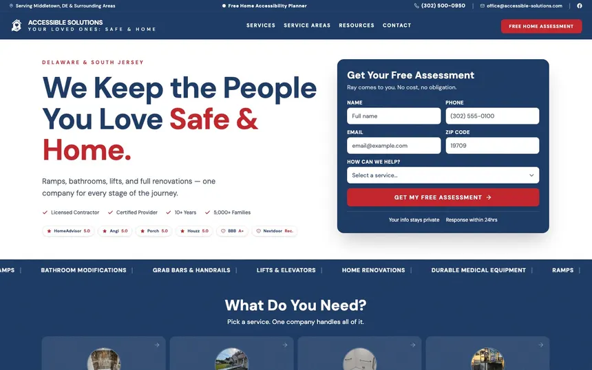 Accessible Solutions homepage on desktop