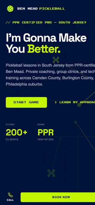 Ben Mead Pickleball homepage on a phone
