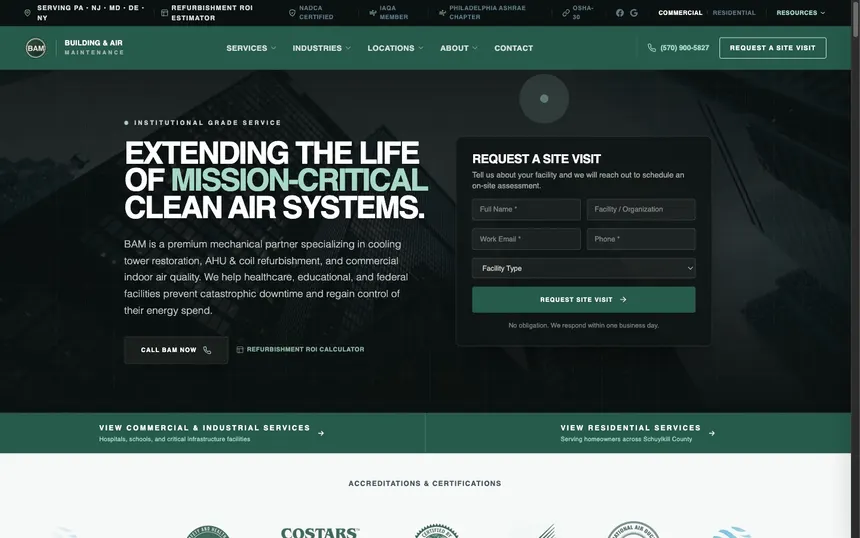 Building & Air Maintenance homepage on desktop