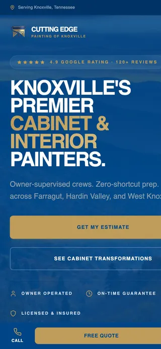 Cutting Edge Painting homepage on a phone