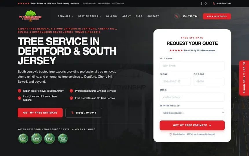 FT Tree Service homepage on desktop