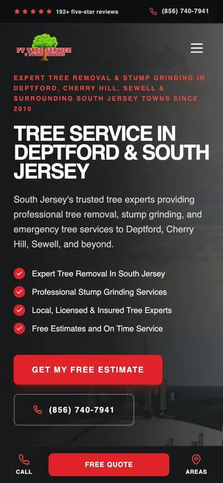 FT Tree Service homepage on a phone