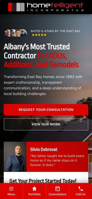 Hometelligent Inc. homepage on a phone
