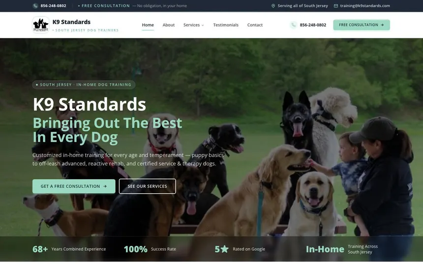 K9 Standards homepage on desktop