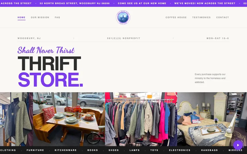 SNTM Thrift Store homepage on desktop