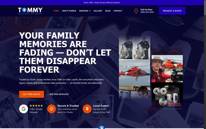 Tommy Productions homepage on desktop