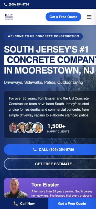 US Concrete Construction homepage on a phone