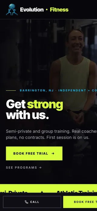 Evolution Fitness homepage on a phone