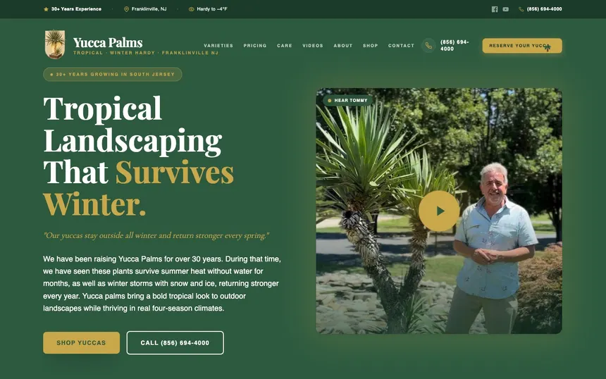 Yucca Palms homepage on desktop