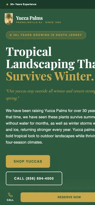 Yucca Palms homepage on a phone