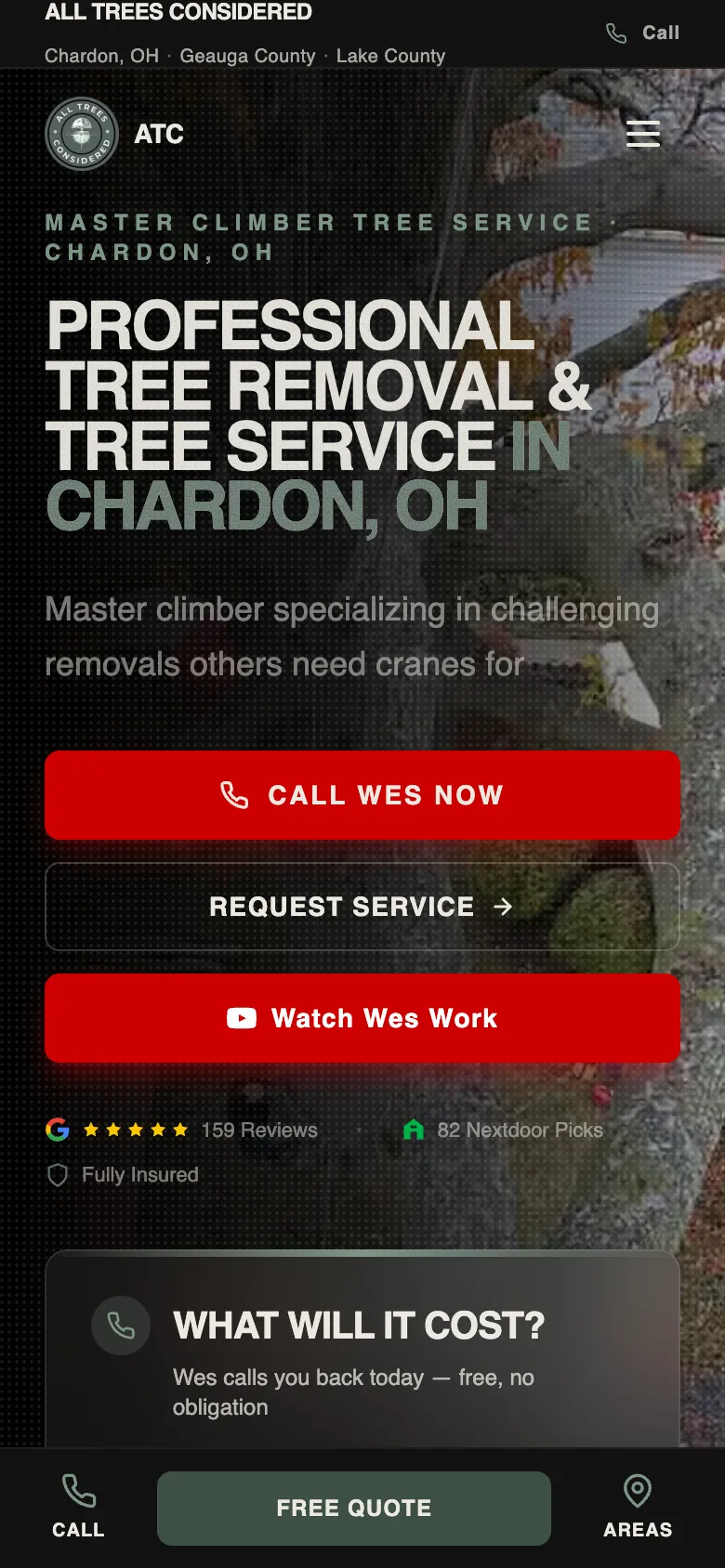 All Trees Considered website on a phone
