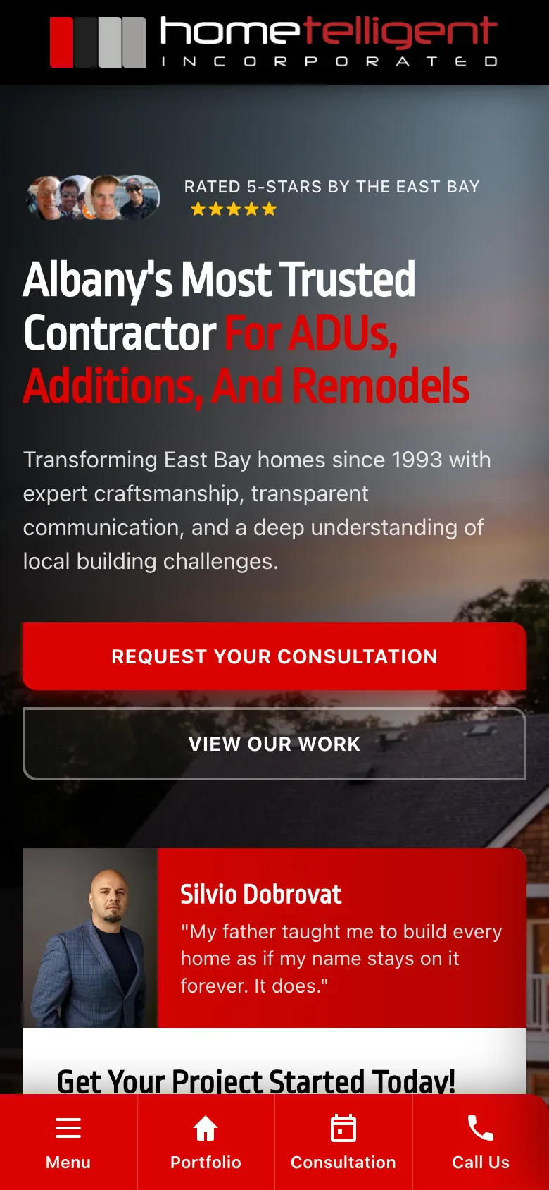 Hometelligent Inc. website on a phone