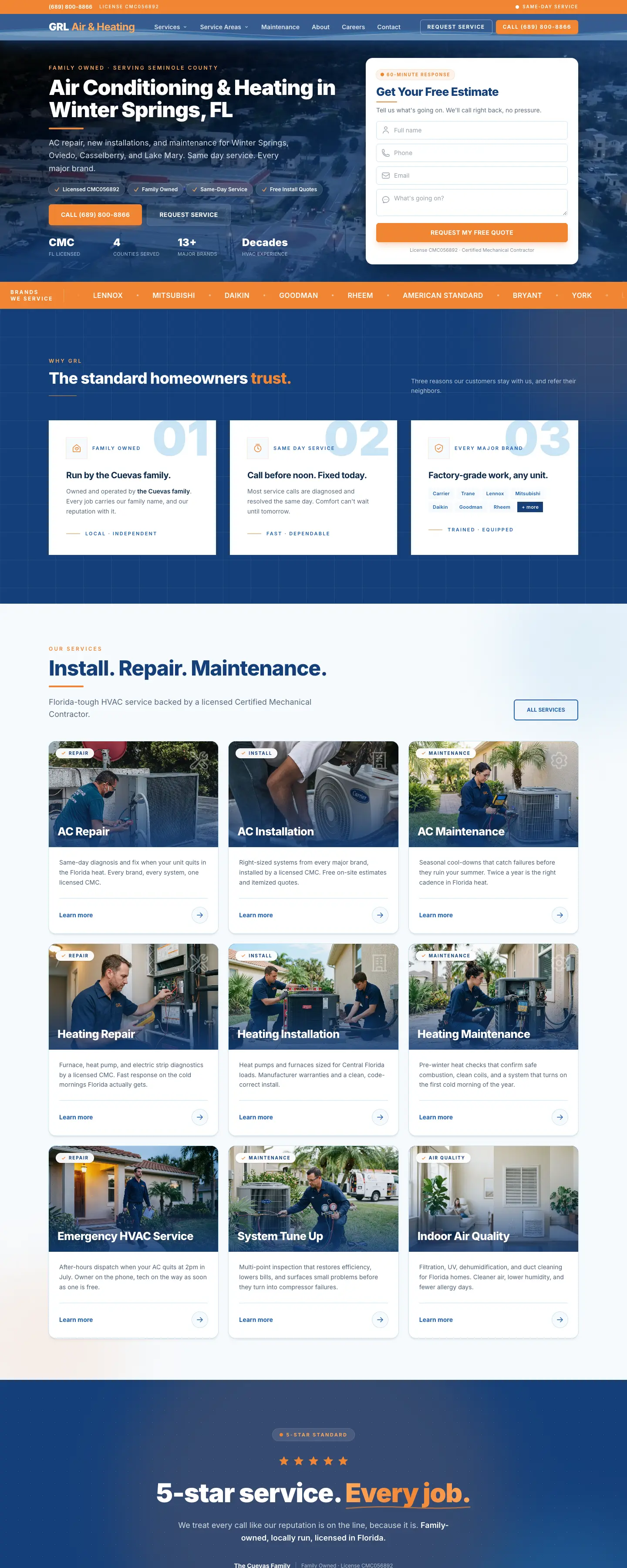 GRL Air & Heating website