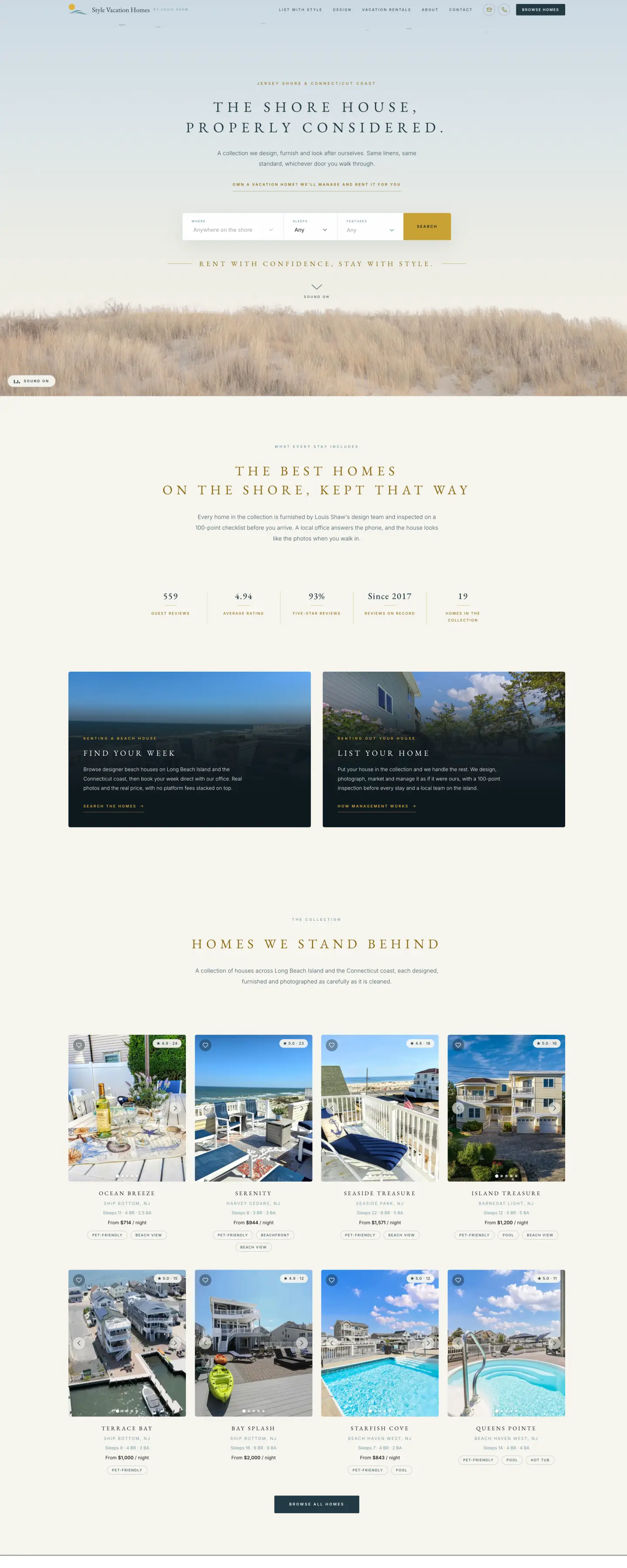 Style Vacation Homes website, built by Lockard Design Co.